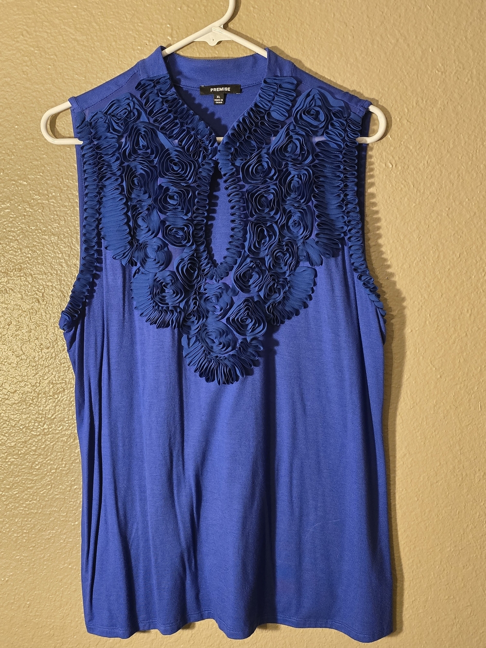 Premise Royal Blue Sleeveless V-Neck Top with Floral Applique
